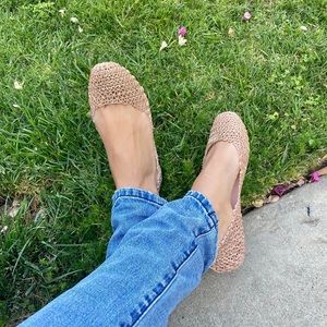 Rose gold glitter ballerina web jelly flats✨
